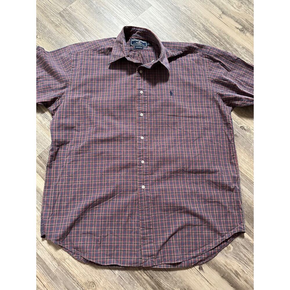 Polo Sport Shirt Ralph Lauren Button Up Mens Large Red Plaid Cotton Y2K VTG - Picture 2 of 7